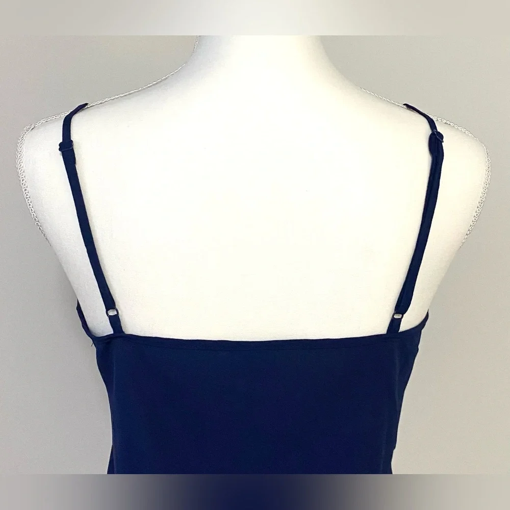 Paper Crane Womens S Solid Navy Blue Sheer Ruffle Cami Top Boho-chic Preppy - Picture 9 of 16